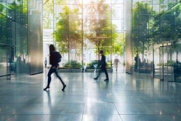 Business people walking in the blurr motion background,
