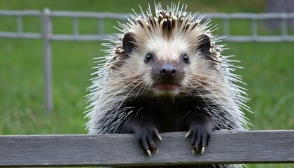 A Porcupine With Its Nose Pressed Against A Fence