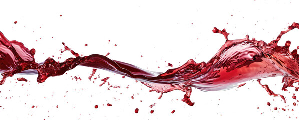 Red wine splash with drops isolated on transparent background, clipart, cutout, png.