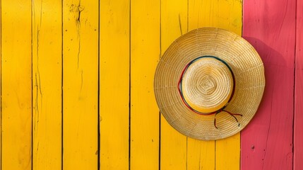 Mexican hat on yellow wooden background - obrazy, fototapety, plakaty