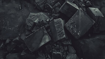 a black and white photo of a pile of broken up pieces of metal in the middle of a pile of rubble. - obrazy, fototapety, plakaty