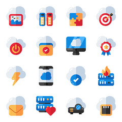 Set of Cloud and Data Server Flat Icons 

