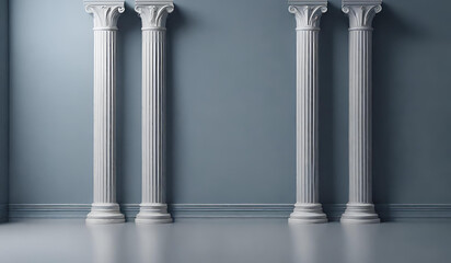 Beautiful grayblue empty wall with columns with lateral lighting, Beautiful grayblue empty wall with columns with lateral - obrazy, fototapety, plakaty