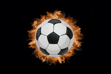 Fototapeta premium Image Soccer ball depicted amidst fiery flames on a black background