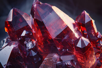 A pile of red crystals with a shiny, reflective surface