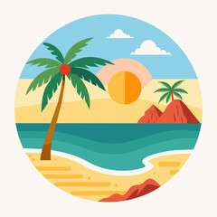 Fototapeta na wymiar Minimalist sticker: beach illustration 