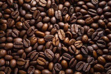 Naklejka premium Natural beauty of roasted coffee beans showcased in close up photo