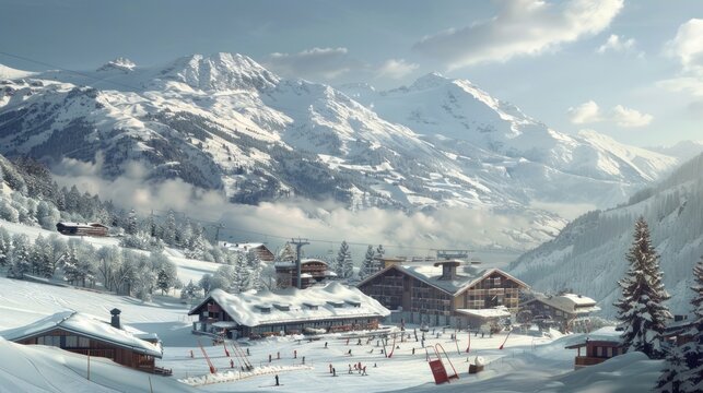 Winter view Cable car to ski resort.AI generated image