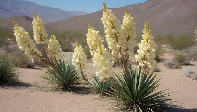 A Cluster Of Cheerful Yucca Flowers In A Desert La  2