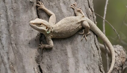 A Lizard With Its Body Flattened Against A Tree Tr  2