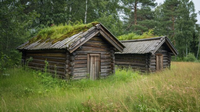 The old traditional wooden huts are all used by farmers. used to store goods during the winter and used by fishermen to hang nets to catch fish.AI generated image