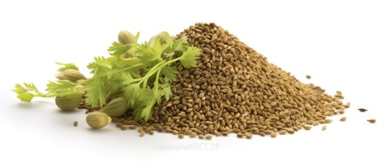 Coriander and celery seeds isolated on white.AI generated image