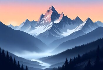 fantasy Serene mountain range at sunset majestic p (7) - obrazy, fototapety, plakaty