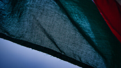 Close up green fabric texture. Textile background