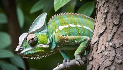 a chameleon camouflaged against a tree trunk upscaled 4