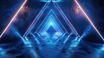 3d render dark blue Neon abstract geometric pattern background