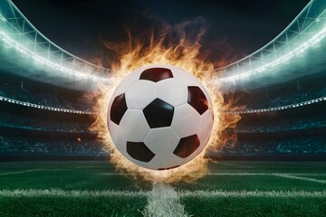 Soccer ball ignited with vigor amidst electrifying stadium ambiance