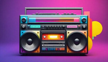 A retrostyle boombox with colorful cassette tapes  (6) - obrazy, fototapety, plakaty