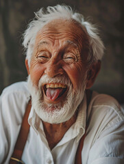 happy old grandpa sticking tongue out - obrazy, fototapety, plakaty