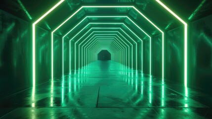 3d render dark green Neon abstract geometric pattern background