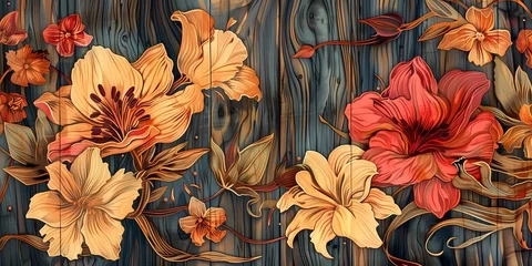 Gordijnen wood texture, wooden pattern background, wooden boards, wooden mosaic © Nikita