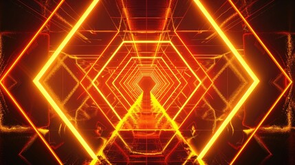 3d render illustration dark yellow Neon abstract geometric pattern background