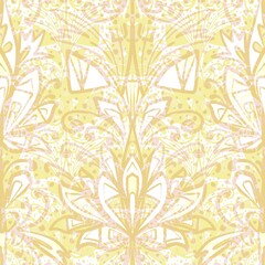 Fototapeta premium Seamless pattern with an ornament consisting of imitation precious stones and jewelry, leaves and curls, flowers on a light background. Suitable for interior, wallpaper, fabrics, clothing, stationery.