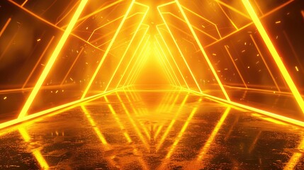 3d render illustration dark yellow Neon abstract geometric pattern background