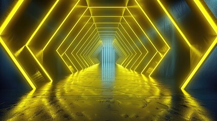 3d render illustration dark yellow Neon abstract geometric pattern background