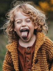 happy child sticking tongue out - obrazy, fototapety, plakaty