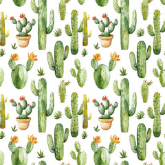 Joyful Desert Dwellers: Watercolor Cacti and Flowers Pattern