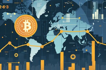 Detailed bitcoin growth chart illustration across different currency markets for engagement
