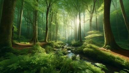 Beautiful green forest background illustration 