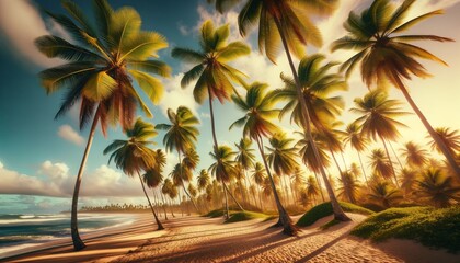 An island with a beach and palms - obrazy, fototapety, plakaty