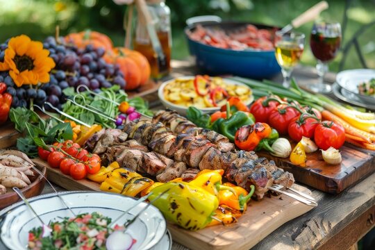 Sizzling labor day bbq. grilled meat and fresh veggies for a fire-flavored feast