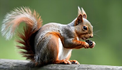 A Squirrel With A Bushy Tail Curled Around Its Bod - obrazy, fototapety, plakaty