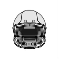 American football helmet sketch. Headgear Front view. Sport equipment. Rugby helmet gray flat design isolated on white. American Football symbol	