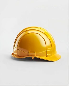 Yellow safety helmet, white background, product photography, side view, high resolution, professional photograph, studio lighting, HDR, no blur effect