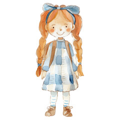 Watercolor girl. Watercolor baby girl stands tall. Cute baby