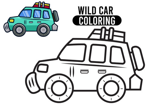 Coloring Page Outline Of cartoon wild car. Professional transport. Coloring Book for kids. outline vector illustration isolated on white