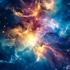 Mesmerizing space nebula background featuring swirling hues of cerulean, sapphire, and violet...