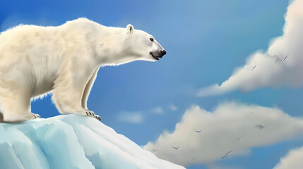 Stoic polar bear surveying its icy Arctic kingdom from atop a glacier


