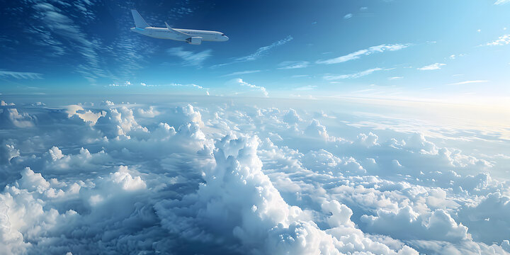 Passenger airplane on the clouds background,Clouds and blue sky background , Beautiful clouds above the sun