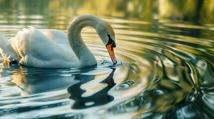 A Swan With Its Reflection Distorted In The Rippli ai generated high quality image - obrazy, fototapety, plakaty