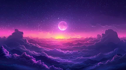 Foto op Aluminium Purple gradient mystical moonlight sky with clouds and stars © positfid