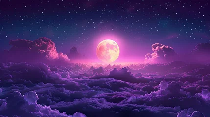 Photo sur Plexiglas Violet Purple gradient mystical moonlight sky with clouds and stars