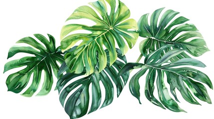Exotic plants, palm leaves, monstera on an isolated white background, watercolor vector illustration ai generated  image
