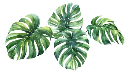Exotic plants, palm leaves, monstera on an isolated white background, watercolor vector illustration ai generated  image