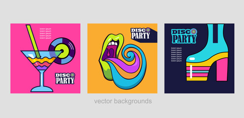 disco party set of pop art style designs