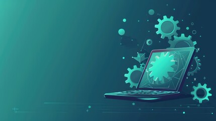 Laptop with gears. Colorful modern illustration